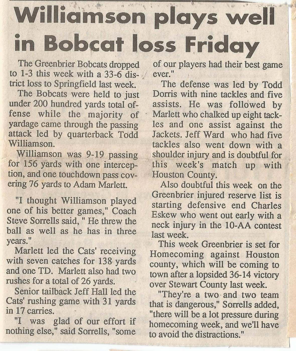 1991 Williamson plays well in Greenbrier loss to Springfield article