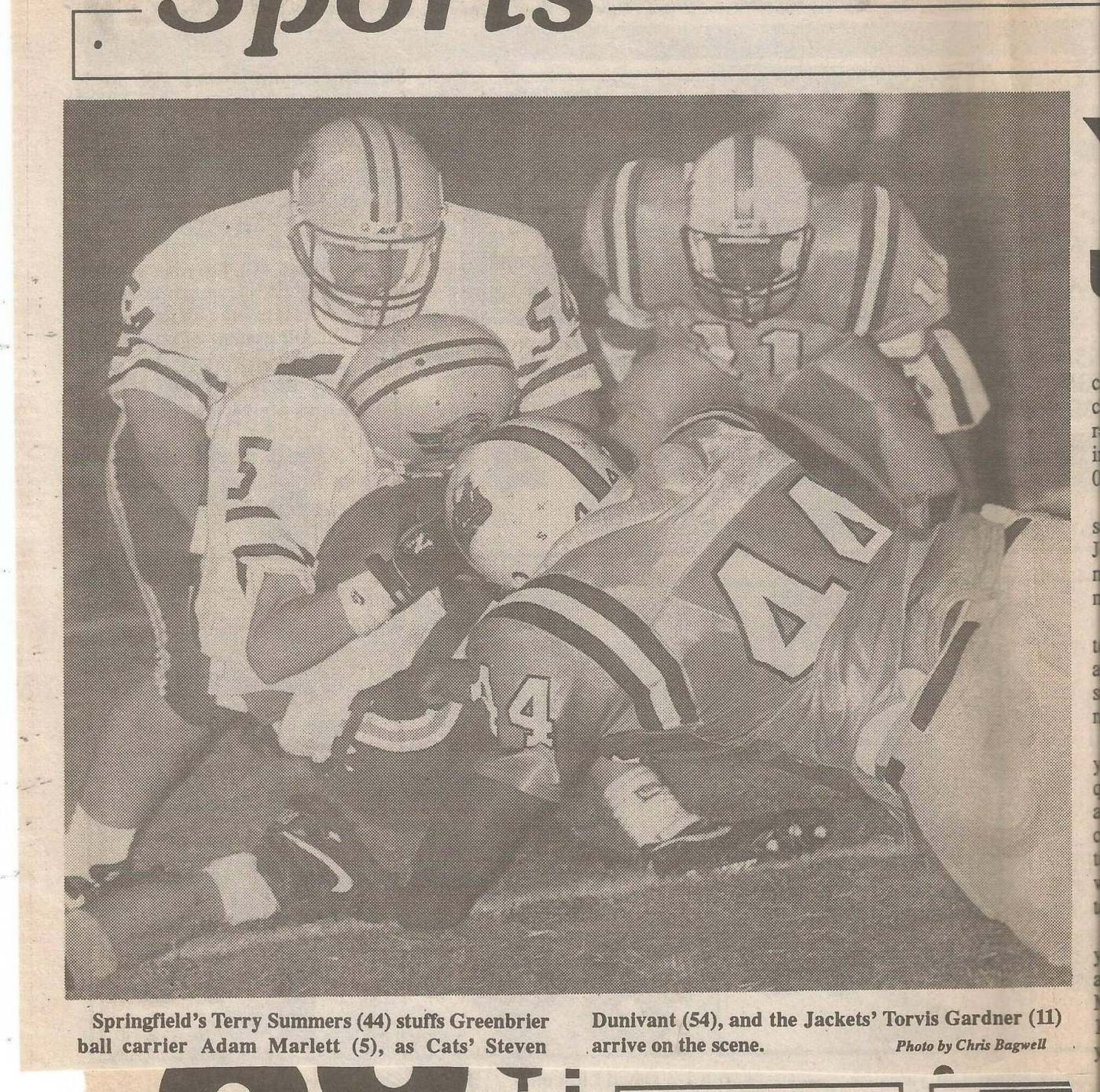 1991 Springfield versus Greenbrier football action featuring Adam Marlatt and Steven Dunnivant