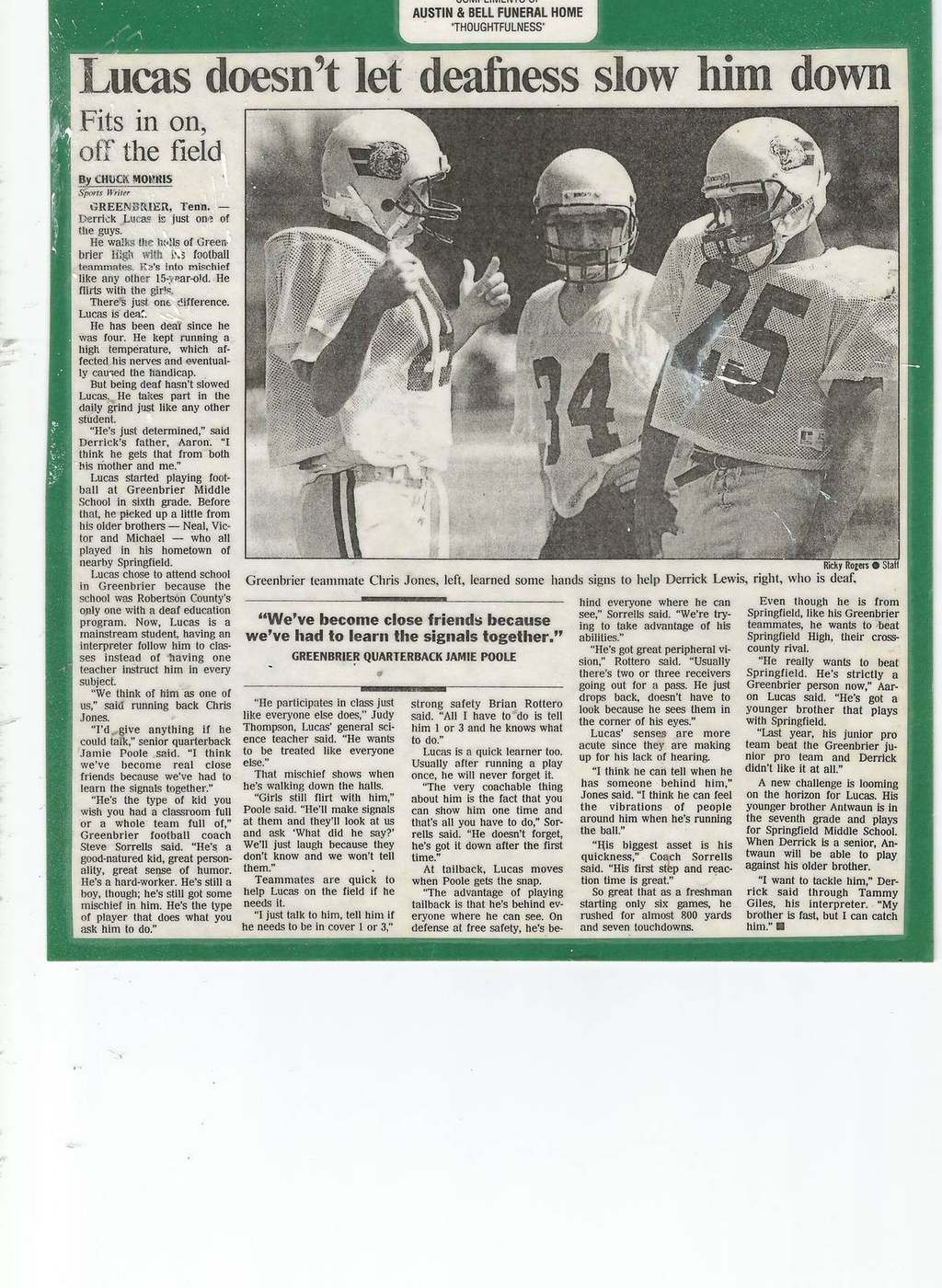 Newspaper profile Lucas does not let deafness slow him down
