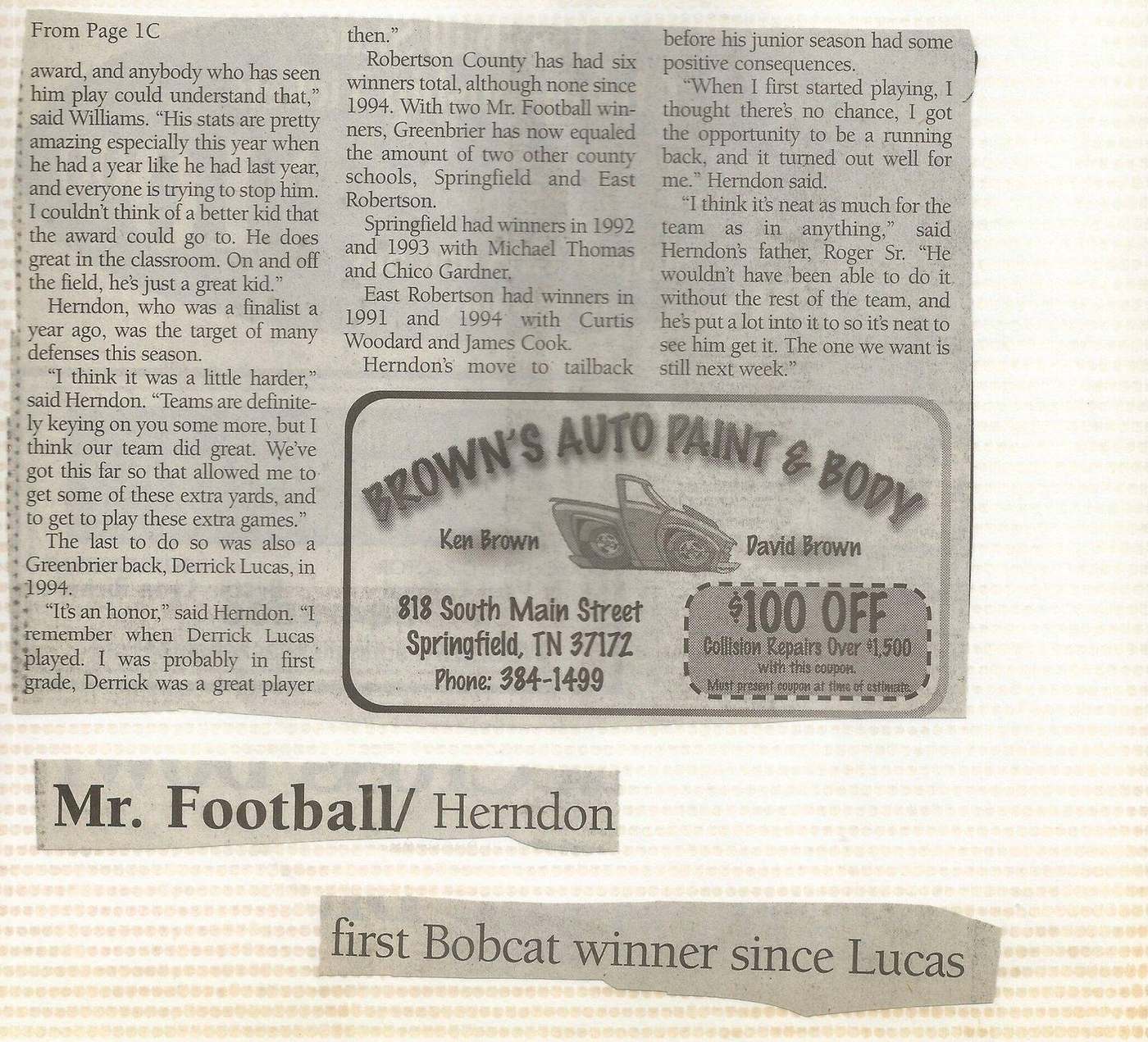 Roger Herndon Mr Football coverage connecting to Derrick Lucas