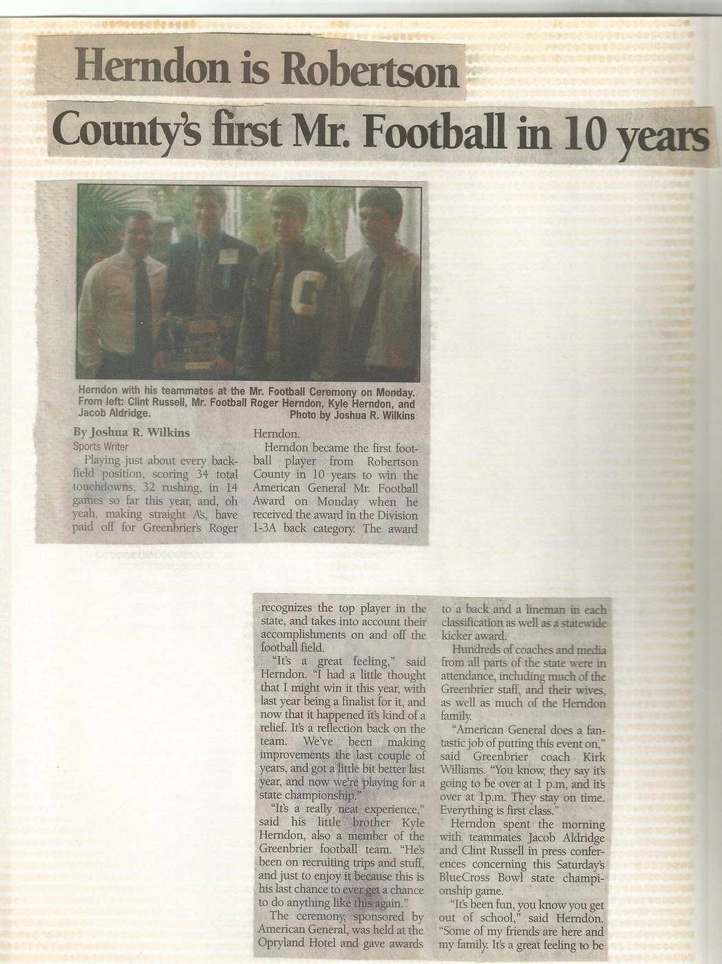 Roger Herndon wins 2004 Class 3A Mr Football