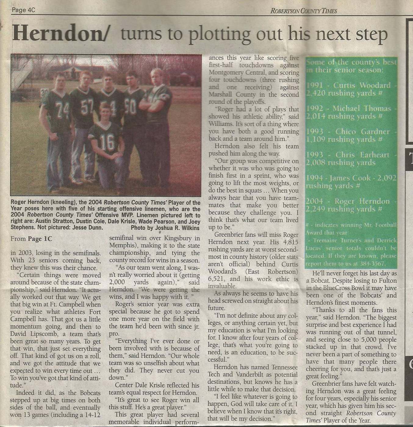 Season-end newspaper profile of Roger Herndon's 2004 season