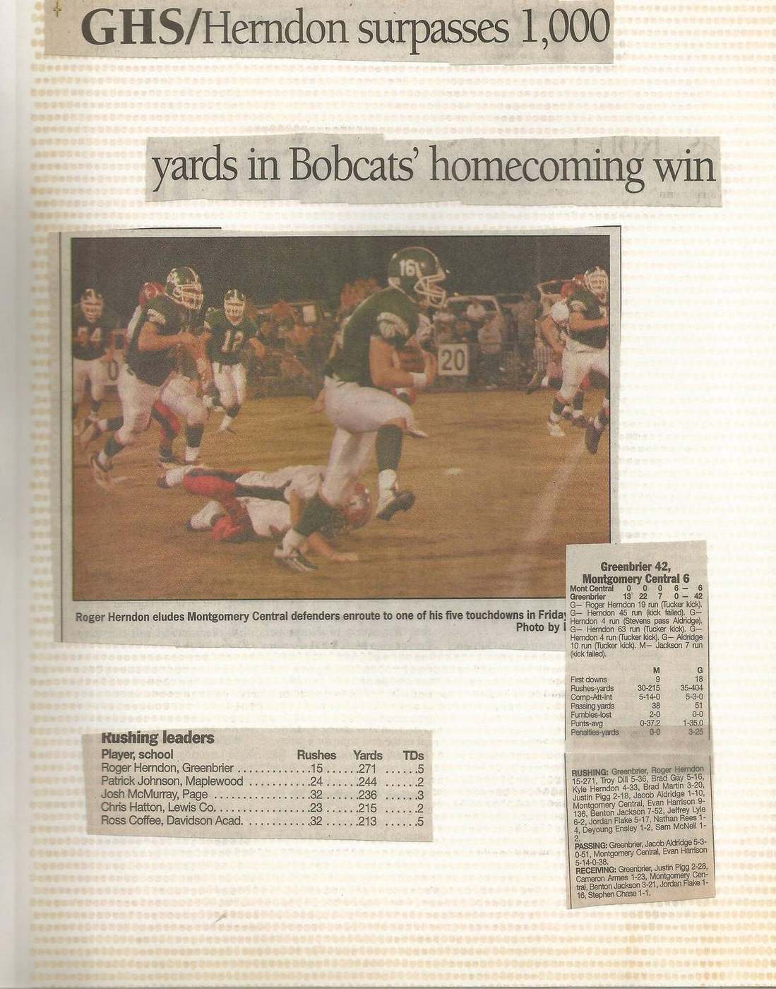 Newspaper coverage of Greenbrier's 2004 Homecoming victory