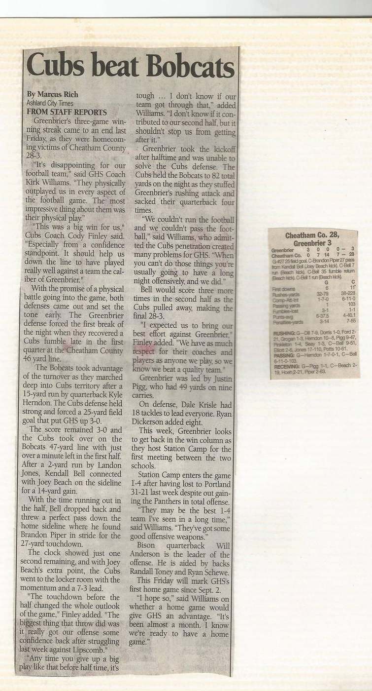 Cheatham County 28, Greenbrier 3
