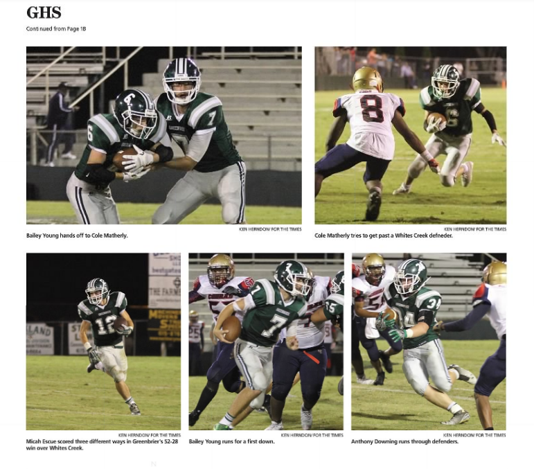 Newspaper photographs from Greenbrier's 2016 win over Whites Creek