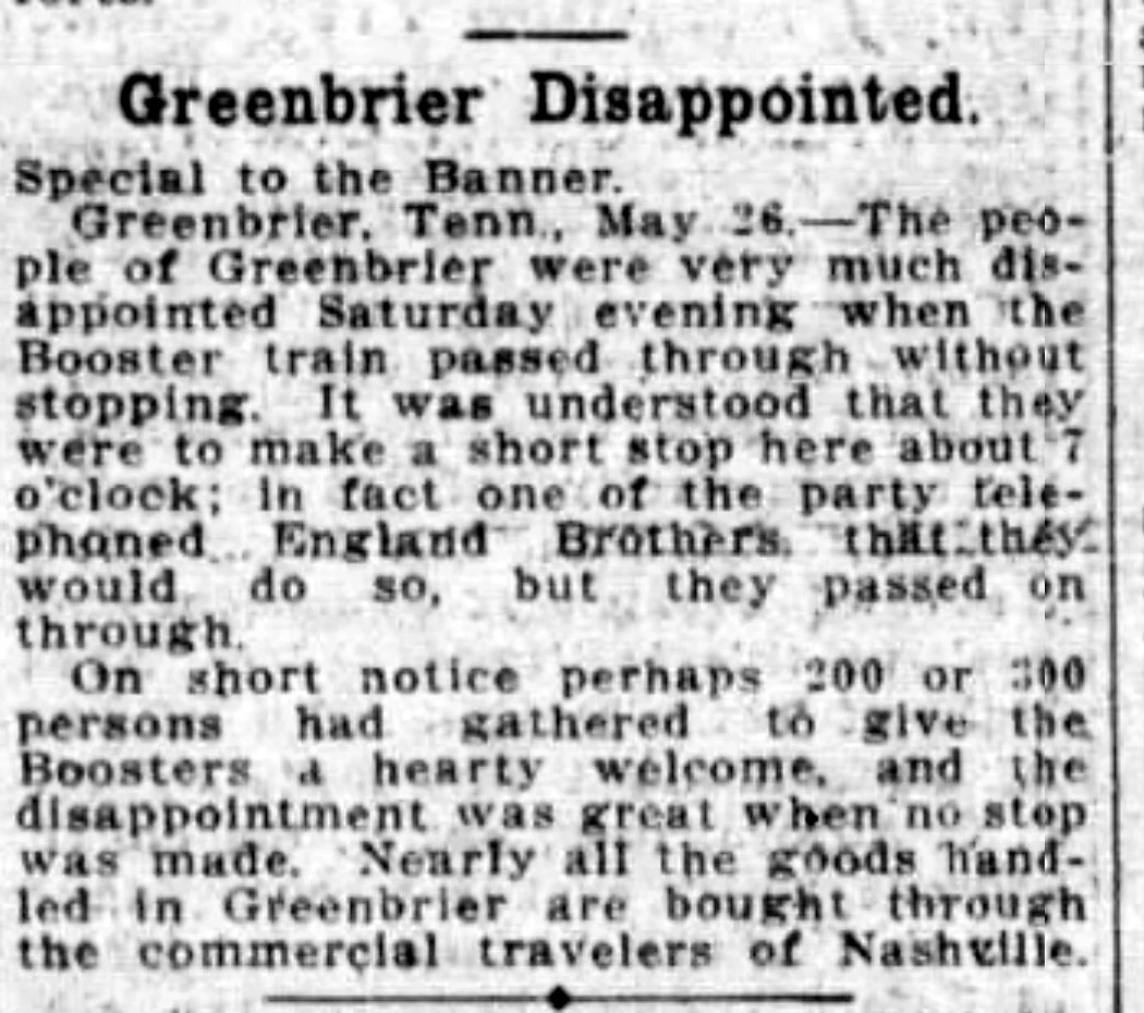 1913 Greenbrier booster train report