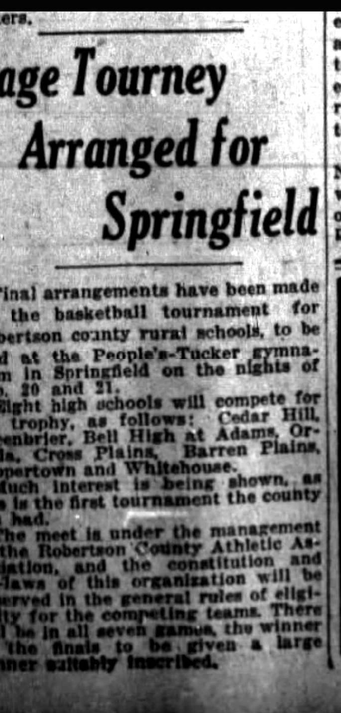 Cage Tourney Arranged for Springfield newspaper clipping