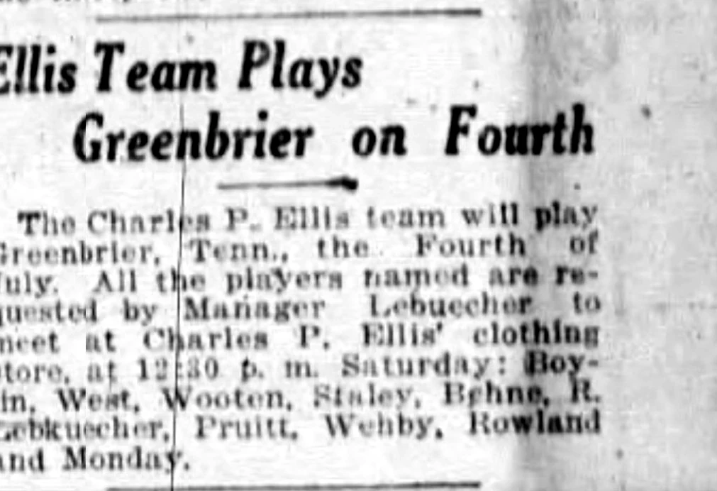Ellis Team Plays Greenbrier on Fourth newspaper clipping