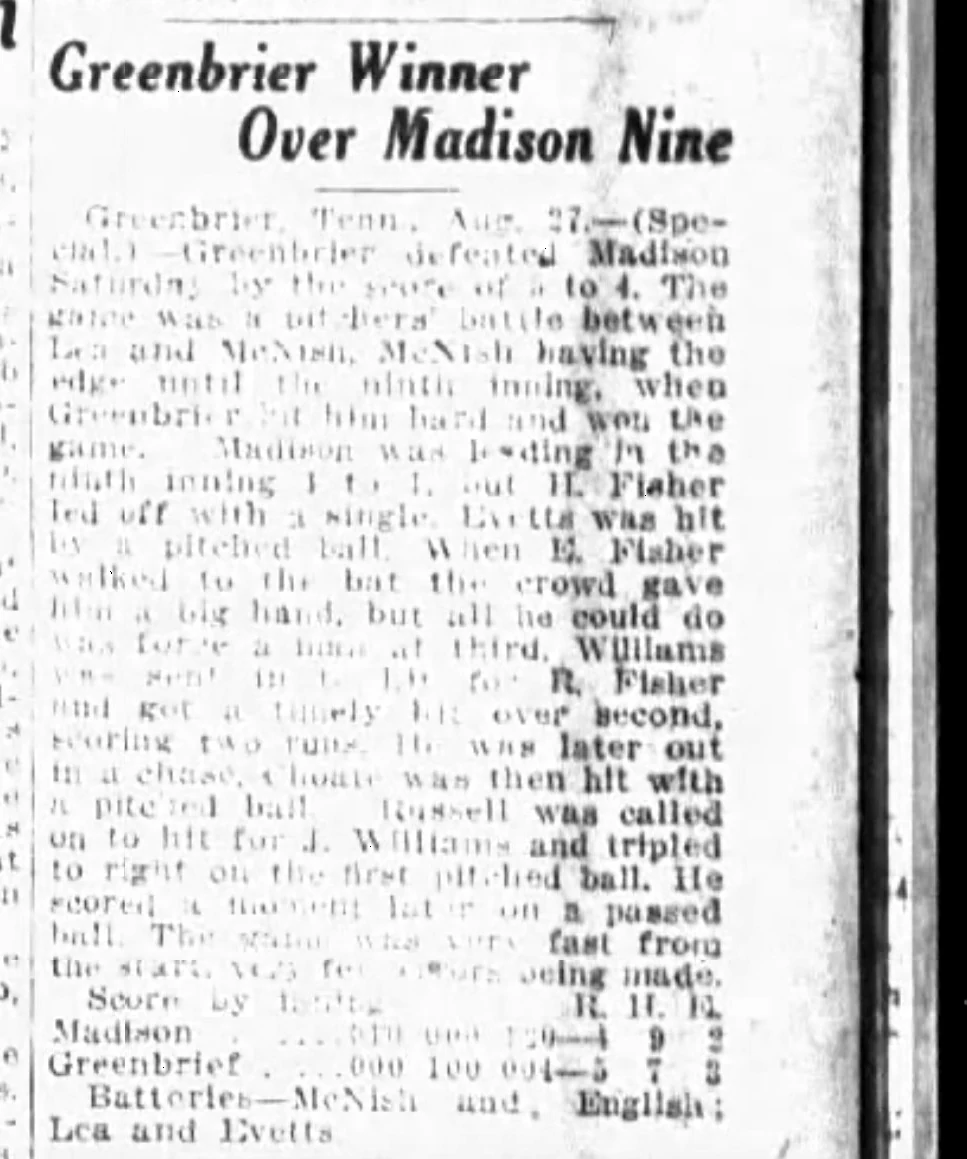 Greenbrier Winner Over Madison Nine newspaper clipping