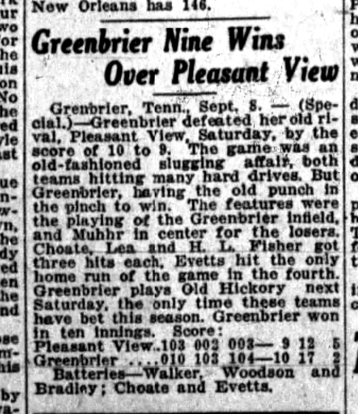Greenbrier Nine Wins Over Pleasant View newspaper clipping