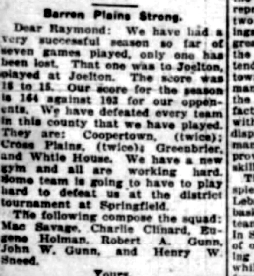 Barren Plains Strong newspaper clipping