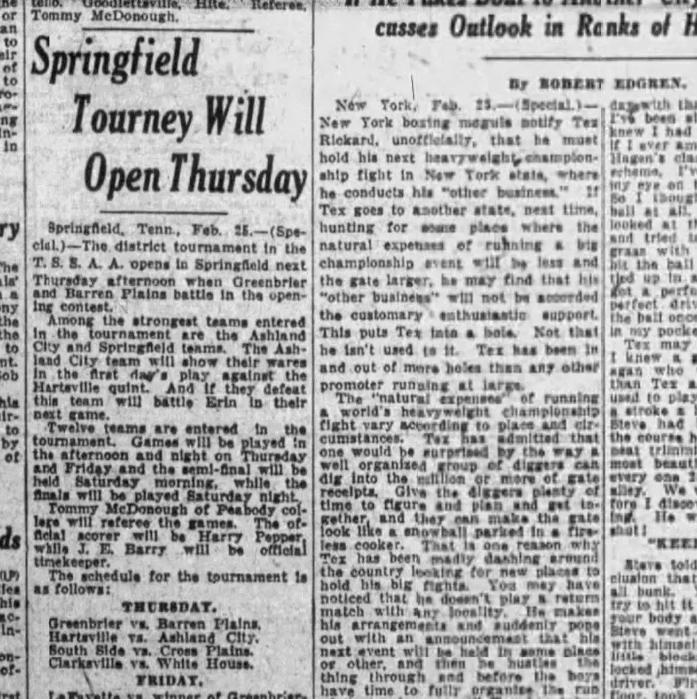 Springfield Tourney Will Open Thursday newspaper clipping