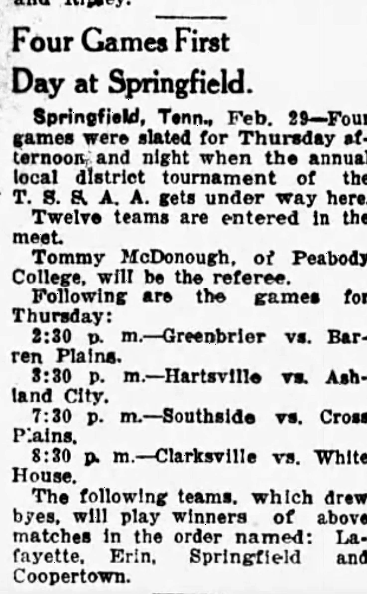 Four Games First Day at Springfield newspaper clipping