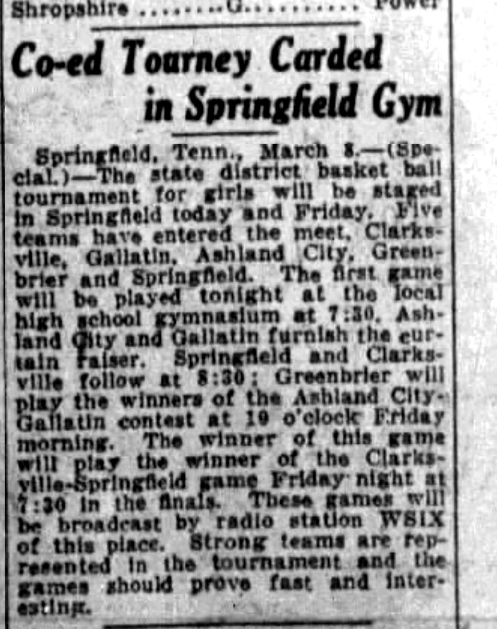 Co-ed Tourney Carded in Springfield Gym newspaper clipping