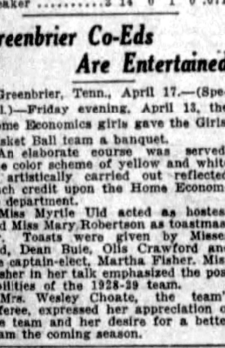 Greenbrier Co-Eds Are Entertained newspaper clipping