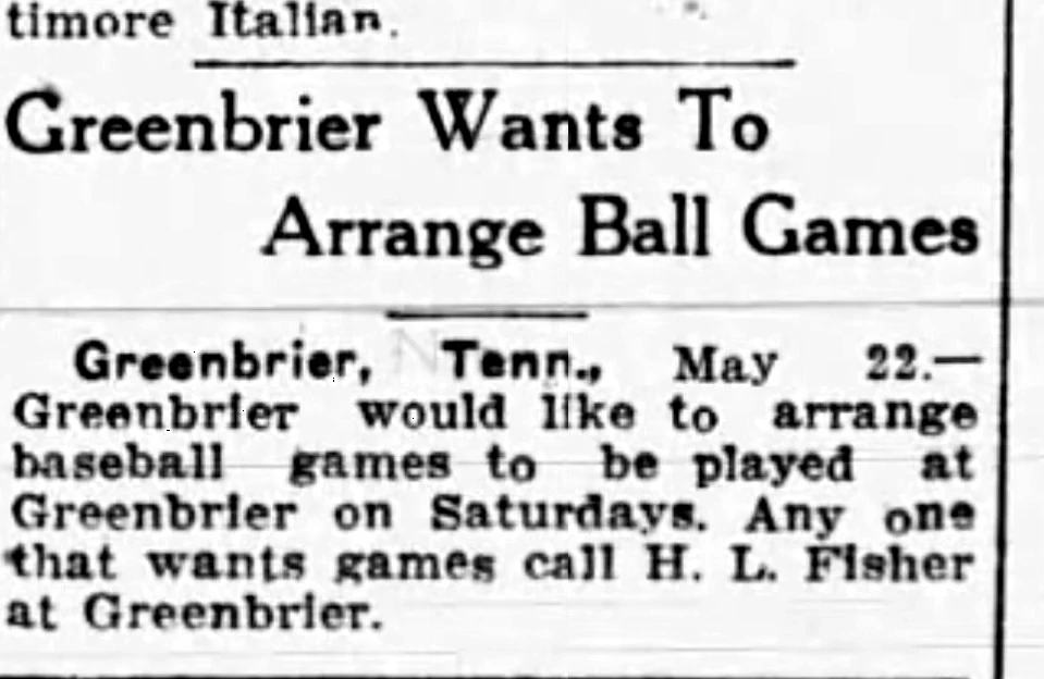 Greenbrier Wants To Arrange Ball Games newspaper clipping
