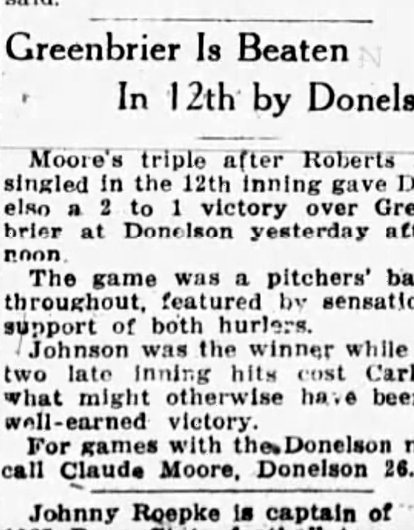 Greenbrier Is Beaten in 12th by Donelson newspaper clipping