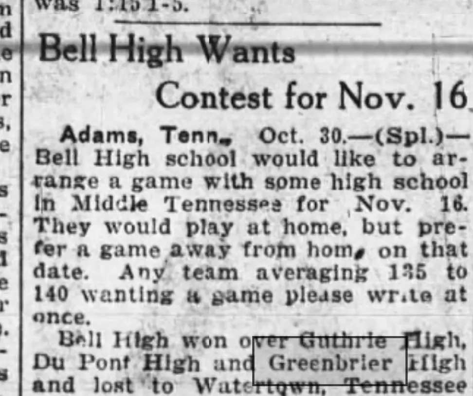 Bell High Wants Contest for Nov. 16 newspaper clipping