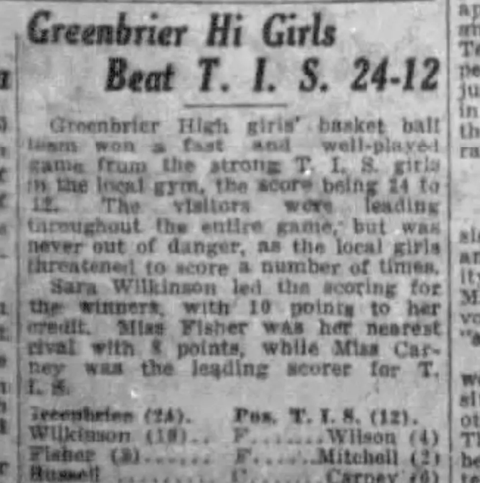 Greenbrier Hi Girls Beat T.I.S. 24–12 newspaper clipping