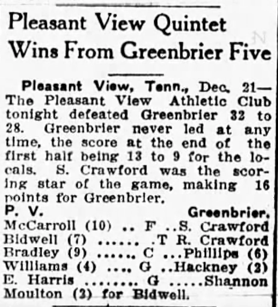 Pleasant View Quintet Wins From Greenbrier Five newspaper clipping