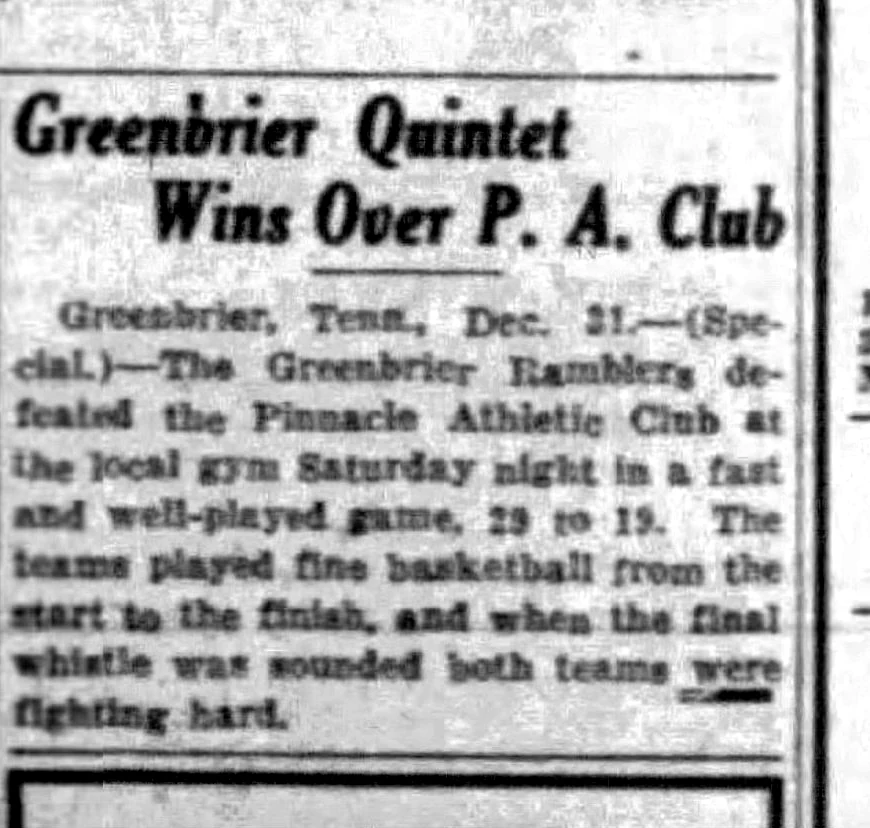 Greenbrier Quintet Wins Over P.A. Club newspaper clipping
