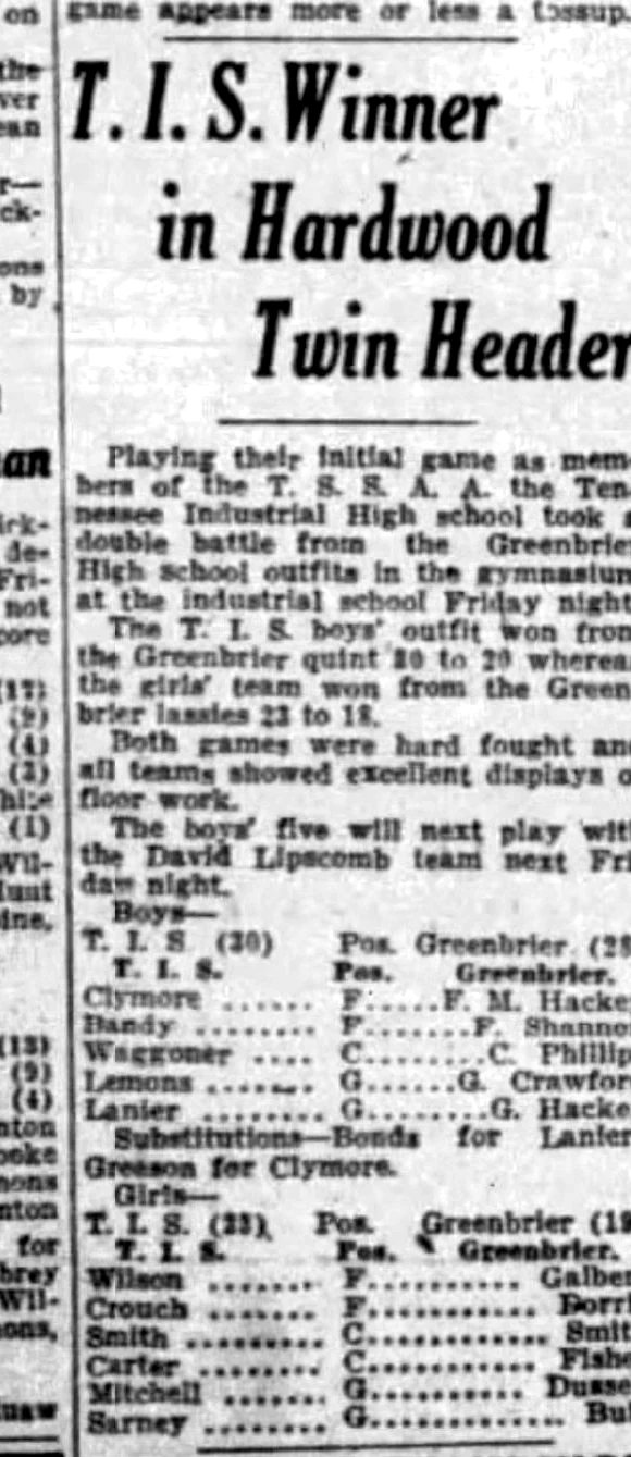 T.I.S. Winner in Hardwood Twin Header newspaper clipping