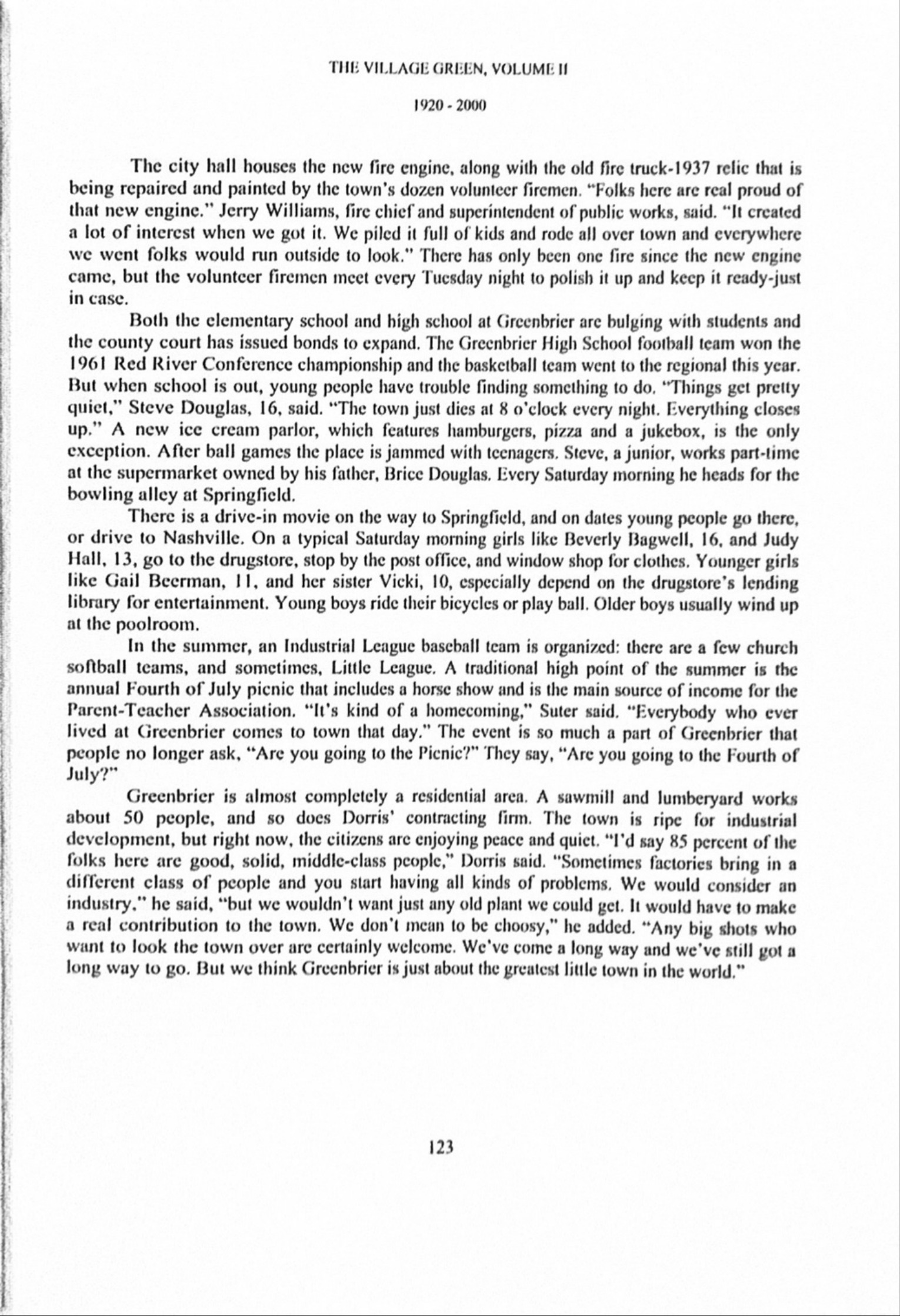 The Village Green page describing Greenbrier’s growing schools and the 1961 Red River Conference football championship