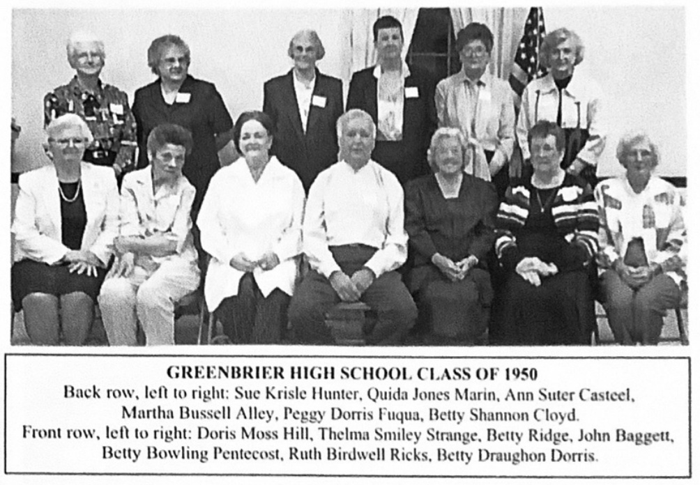 Later gathering of Greenbrier’s Class of 1950, with Ann Suter Casteel named in the original caption